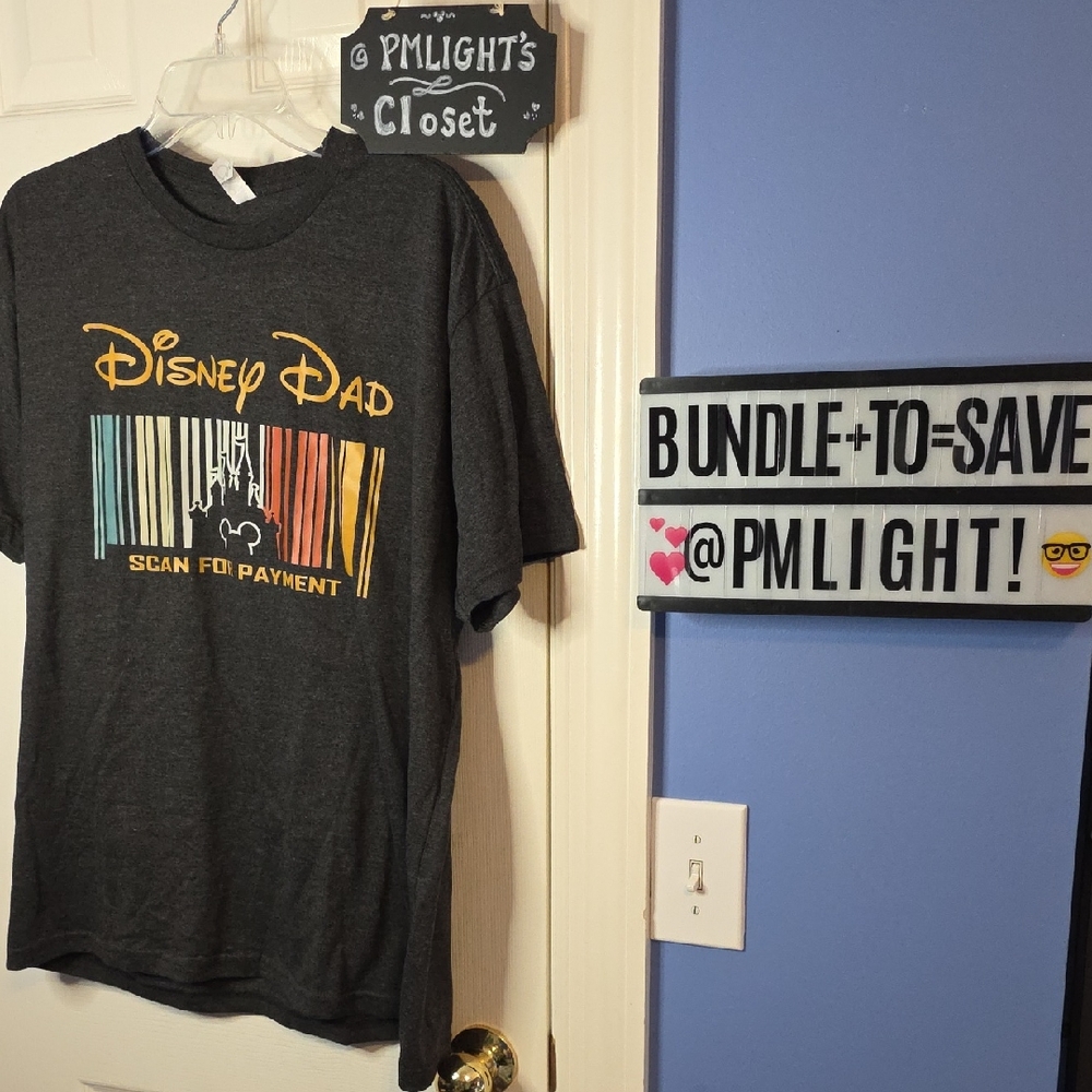 Circle Clothing Disney Dad Charcoal Gray T-Shirt Barcode Scan For Payment XL